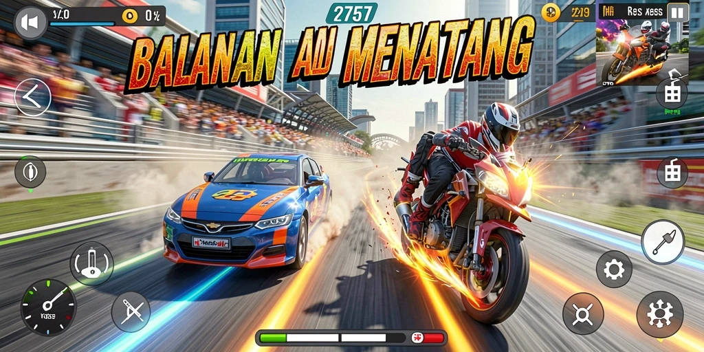Tampilan aksi balapan seru di 2757 dengan kendaraan cepat.