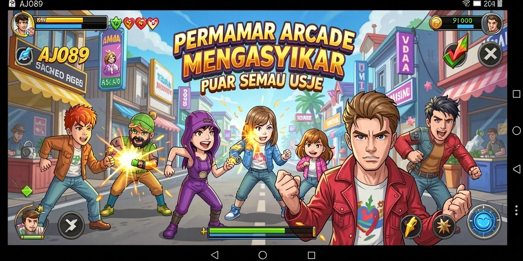 Screenshot utama AJO89 menampilkan aksi gameplay arcade yang dinamis.