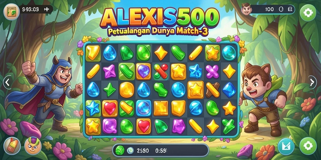 Menampilkan gameplay seru ALEXIS500 saat mencocokkan batu permata.