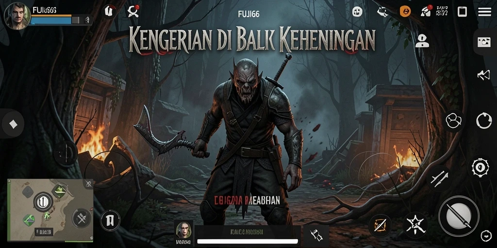 Tampilan gameplay FUJI66 dengan elemen horror yang mencekam dan atmosfer menyeramkan.