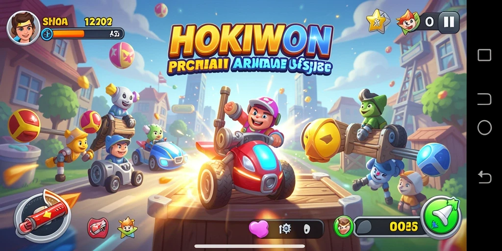 Screenshot gameplay HOKIWON menampilkan aksi seru dalam permainan arcade.
