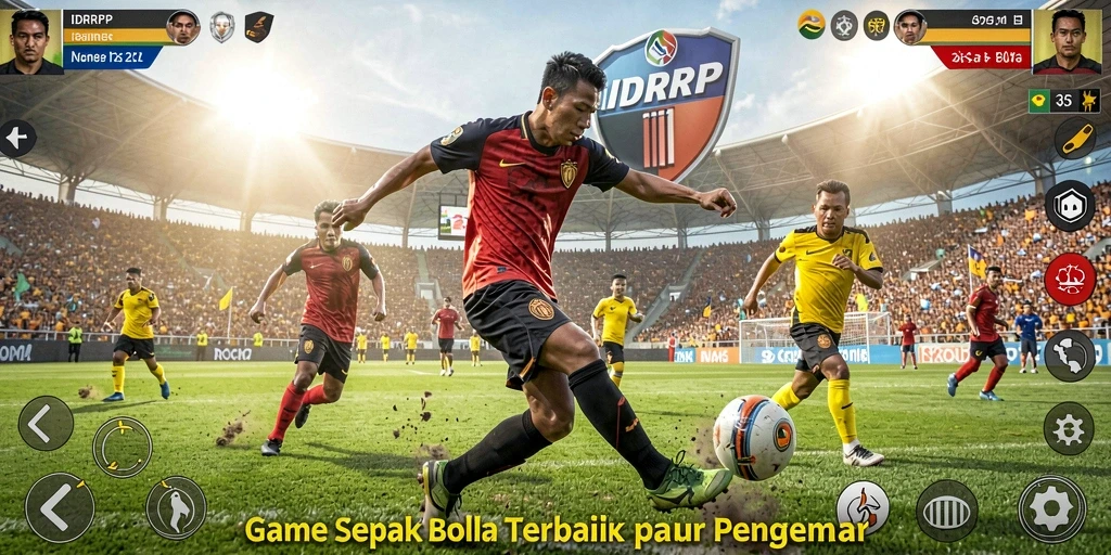 Tangkapan layar utama IDRRP menampilkan aksi pertandingan sepak bola yang mendebarkan.