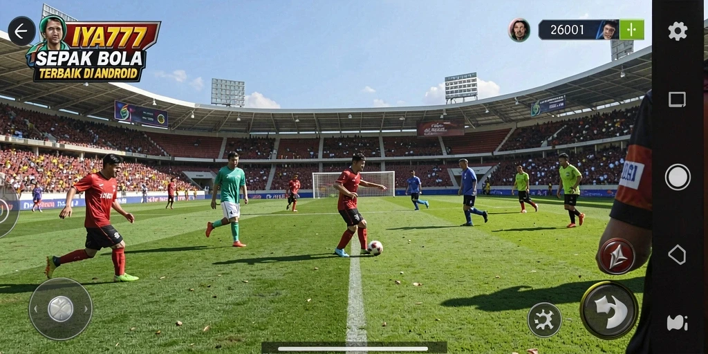 Screenshot IYA777 menampilkan aksi seru di lapangan sepak bola.