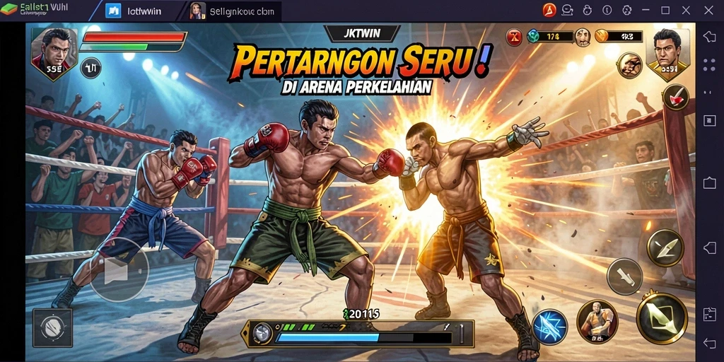 Gameplay seru di JKTWIN dengan karakter yang bertarung sengit.