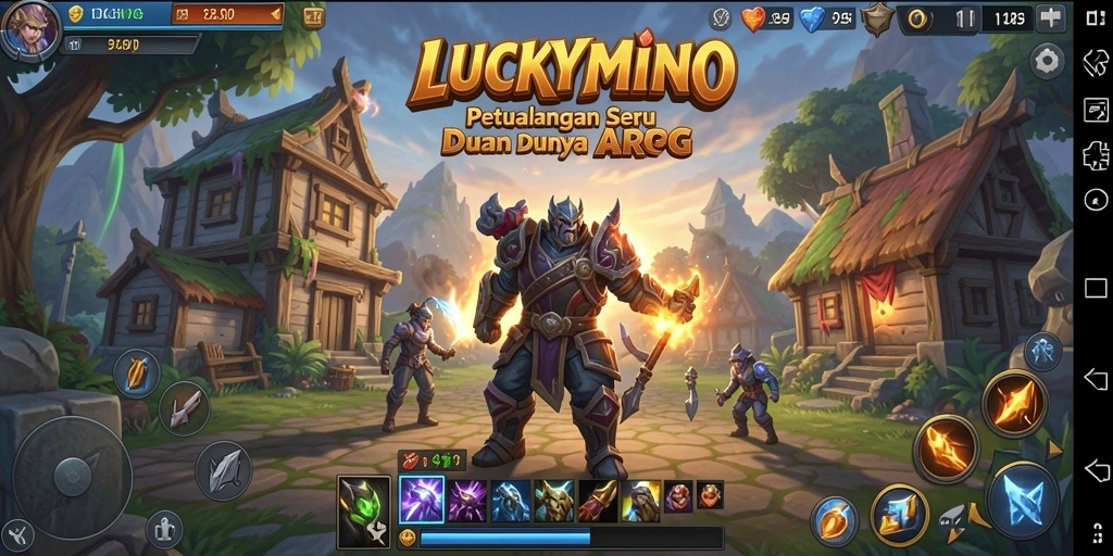 Tangkapan layar utama gameplay LUCKYMINO yang menampilkan aksi petualangan yang mendebarkan.