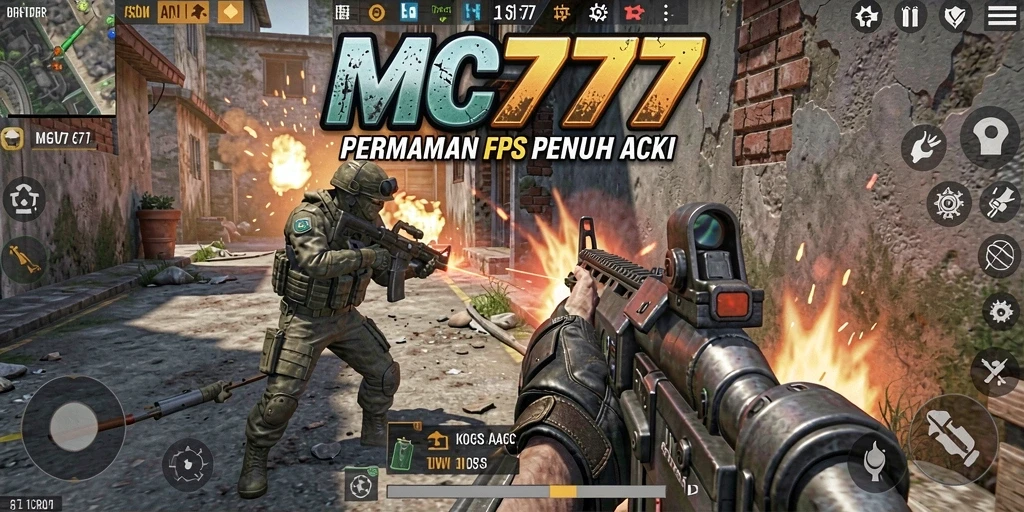 Screenshot gameplay MC777 menampilkan aksi tembak-menembak yang intens.