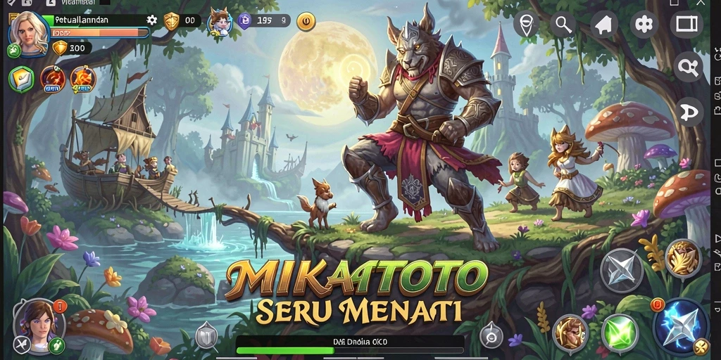 Tampilan gameplay seru di MIKATOTO dengan karakter menjelajahi dunia fantasi.