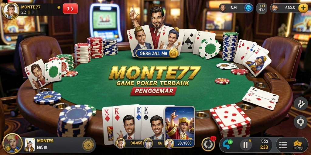 Gameplay seru MONTE77 saat pemain bersaing di meja Poker.