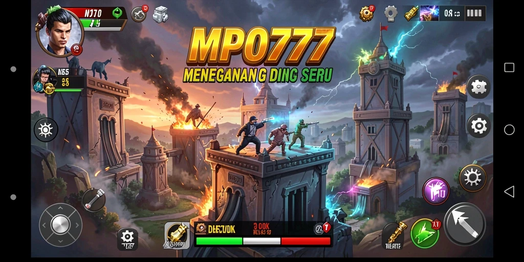 Screenshot MPO777 menampilkan aksi mendebarkan dengan menara melakukan serangan kepada musuh.