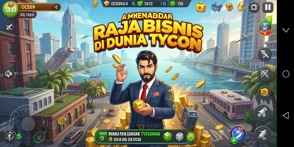 Screenshot gameplay OCE69 menampilkan aktivitas pengelolaan bisnis Tycoon.