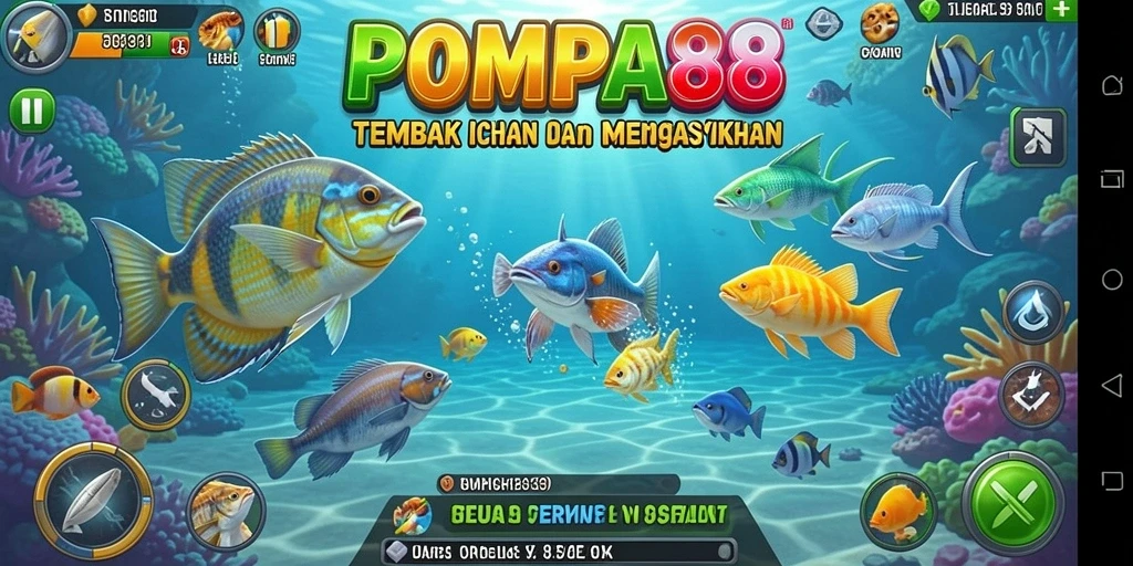 Tampilan gameplay POMPA88 yang seru dengan berbagai ikan yang menarik.