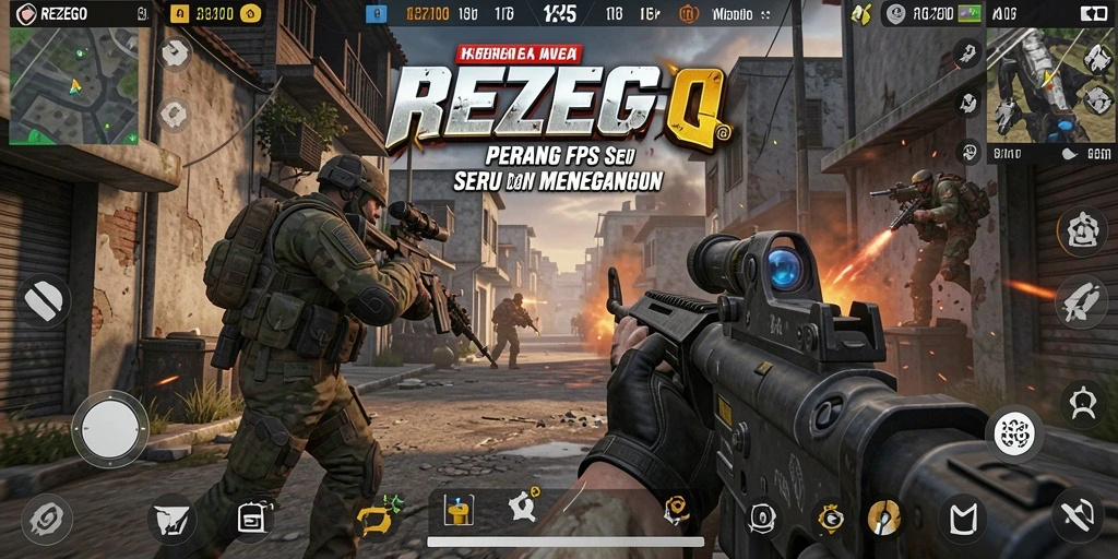 Tampilan aksi seru dalam gameplay REZEGO FPS.