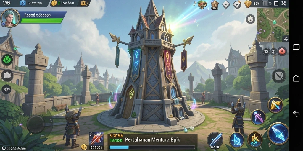 Tampilan gameplay Tower Defense yang mendebarkan di V89.