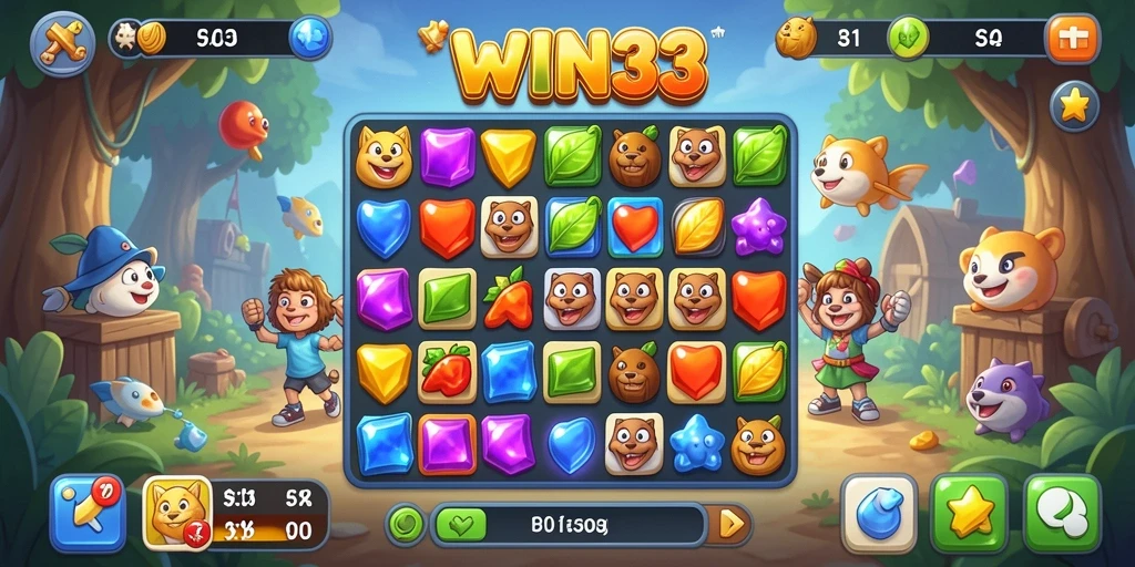 Tampilan gameplay seru dari WIN33 menunjukkan keseruan mencocokkan elemen.