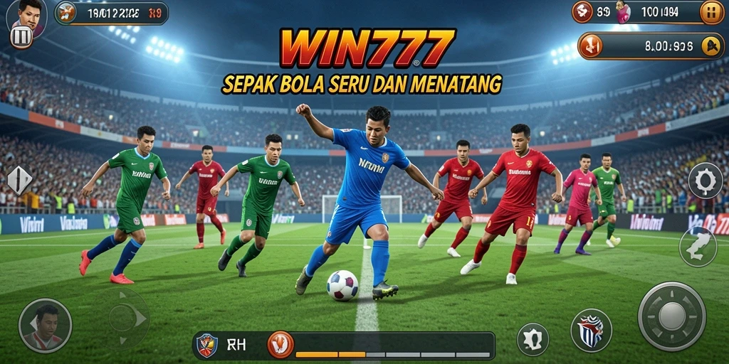 Tampilan gameplay <strong>WIN777</strong> yang mendebarkan dengan aksi sepak bola seru.