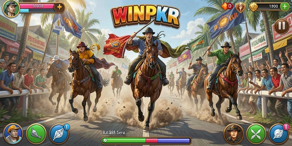Tampilan gameplay seru di WINPKR dengan mobil balap yang menawan.