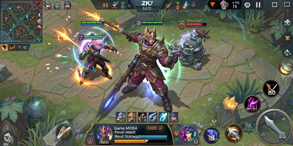 Screenshot ZK7 menampilkan aksi seru dari gameplay MOBA.