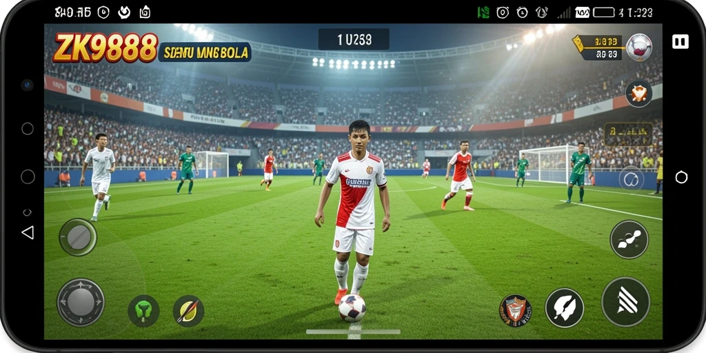 Tampilan gameplay ZK988 dengan karakter pemain sepak bola.